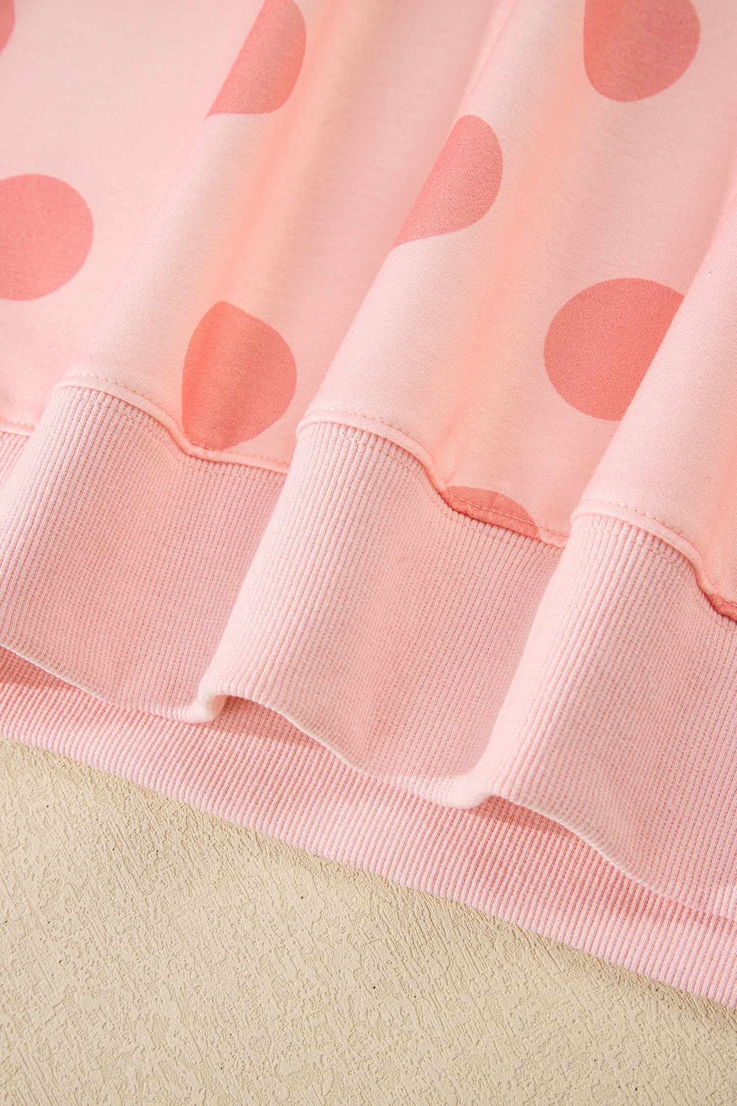 Pink Polka Dot Drop Shoulder Pullover Shorts Set