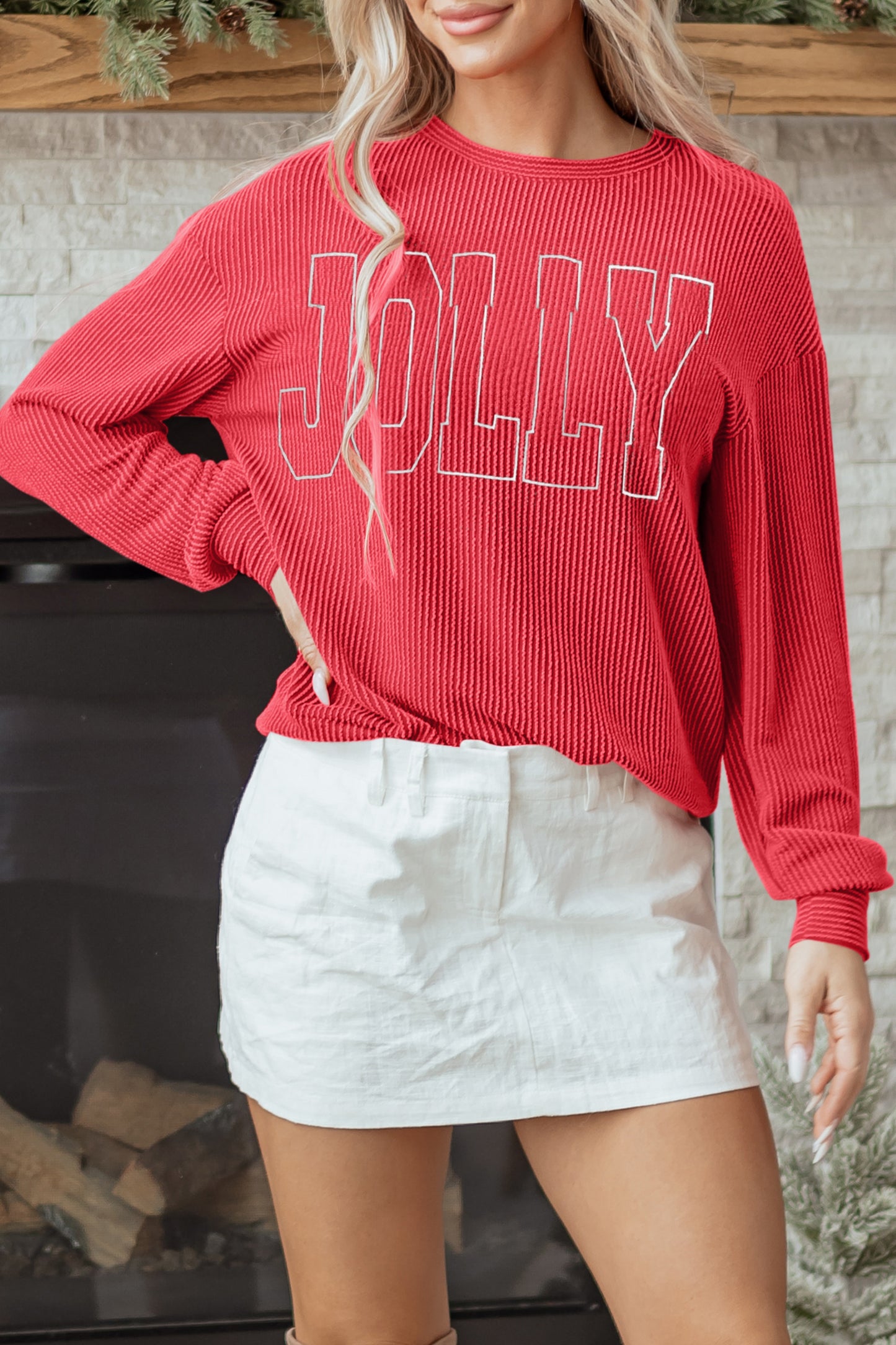 Corduroy MERRY Letter Christmas Pullover Sweatshirt