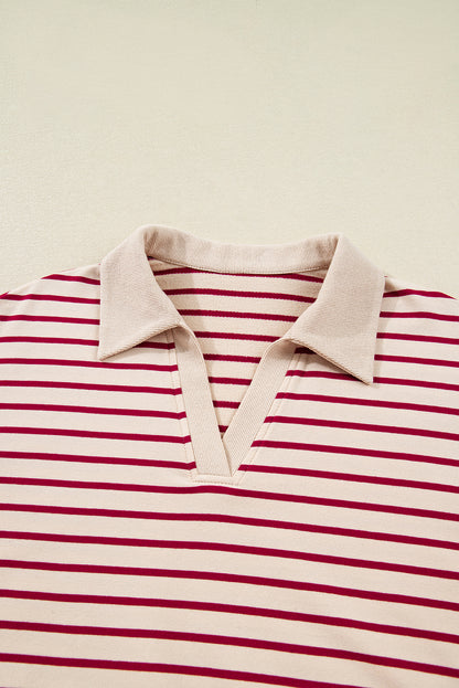 Red Stripe Collared Cropped Top & Bubble Skirt Set