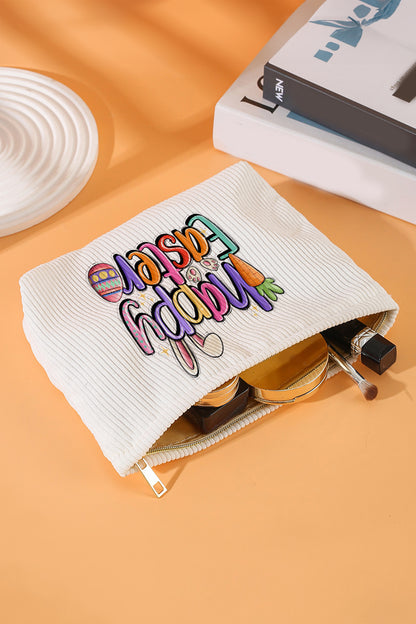 Happy Easter Corduroy Cosmetic Makeup Zipper Pouch