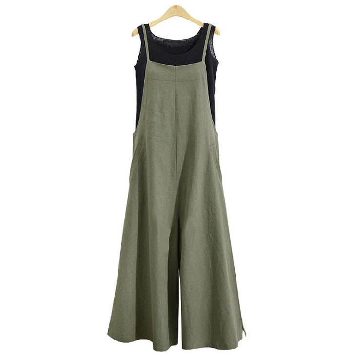 Women's Linen Cotton Wide Leg Jumpsuit Sleeveless Casual