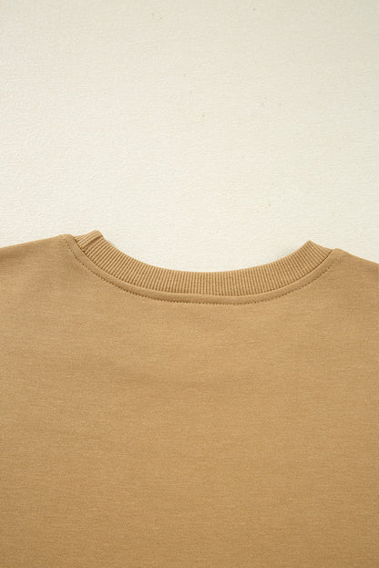 Camel Patchwork Floral Striped Ruffle Sleeve Sweatshirt