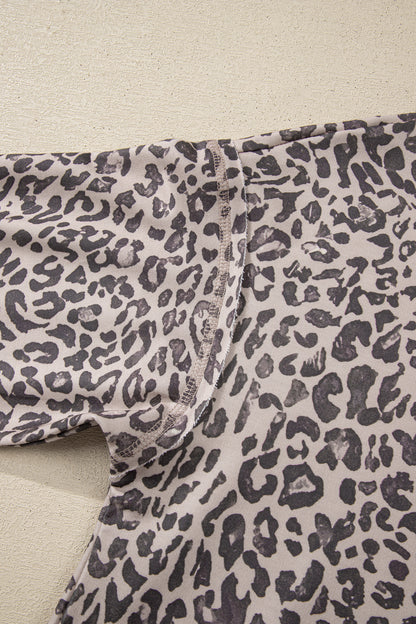 Leopard Print Long Sleeve Crew Neck Casual Sweatshirt