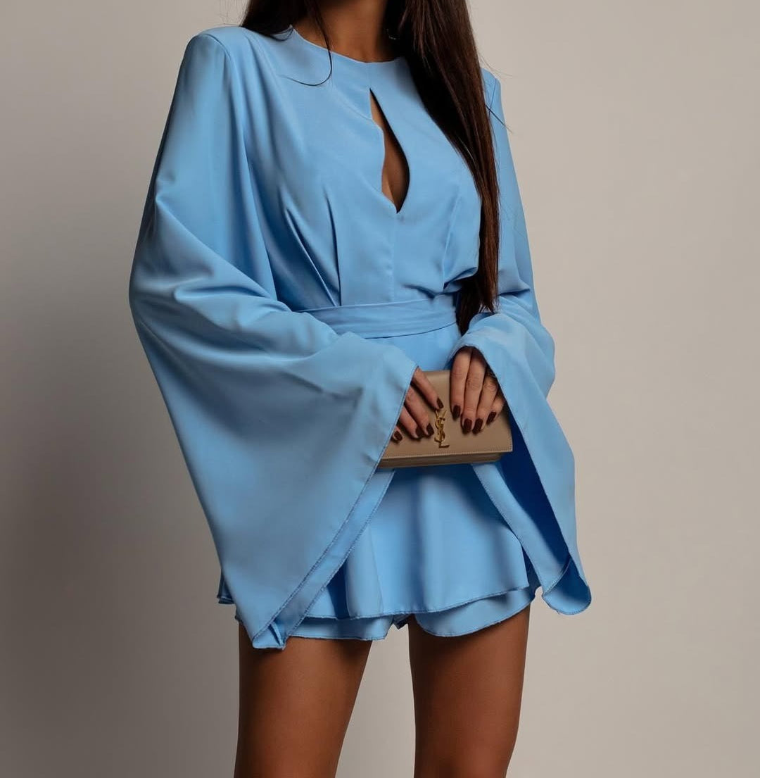 Tie Back Mini Dress Bell Sleeve A-Line Cocktail Party Dress
