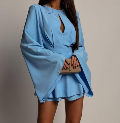 Tie Back Mini Dress Bell Sleeve A-Line Cocktail Party Dress