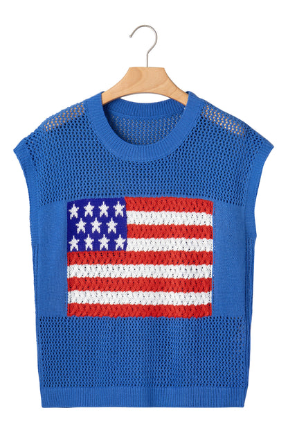 American Flag Knit Sweater Vest Patriotic Summer Top