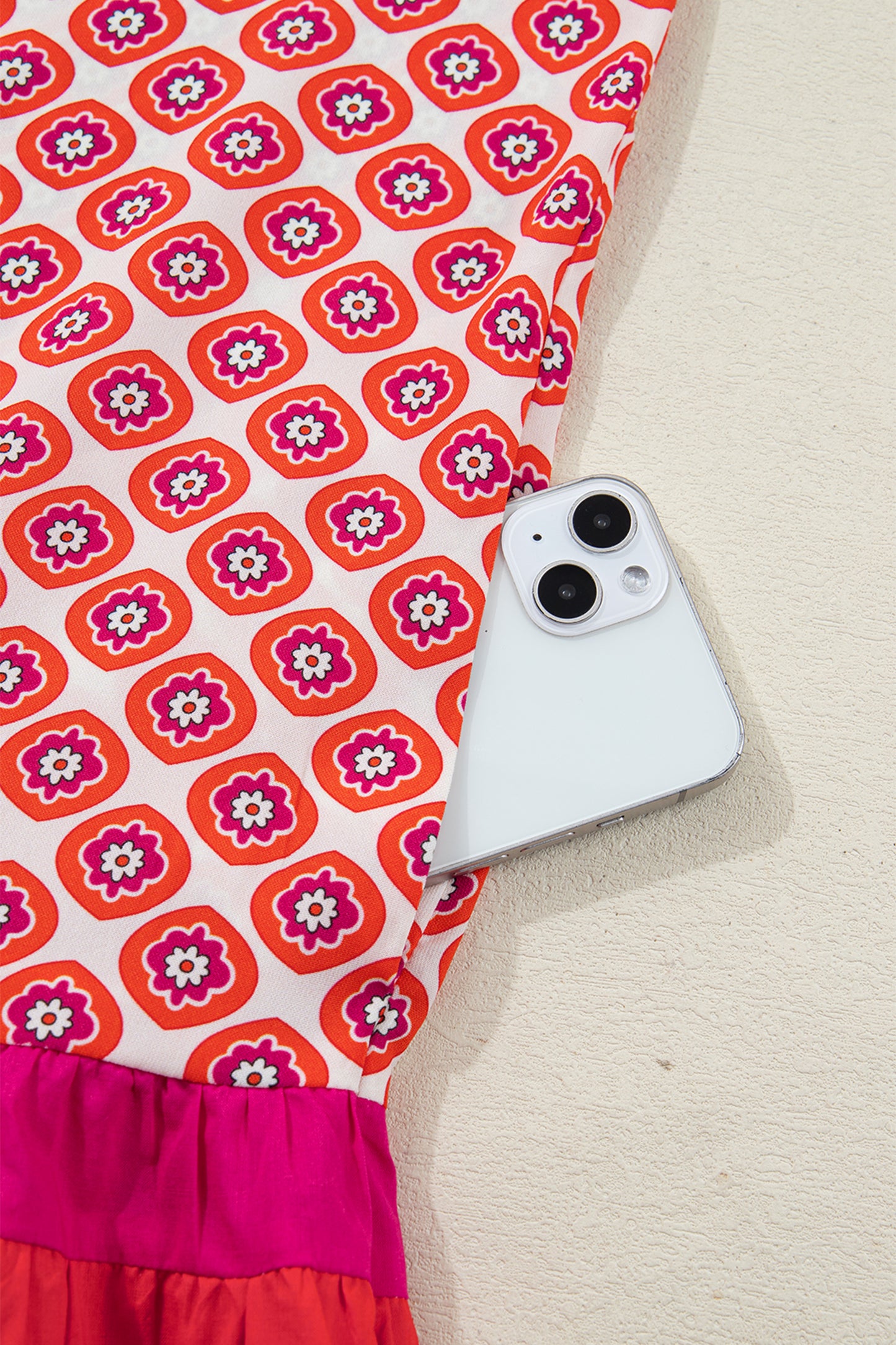 Orange Geometric Print Button Front Ruffle Hem Mini Dress