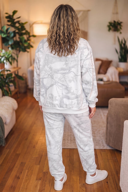 Gray Camo Print Oversized Sweatshirt Pants Set