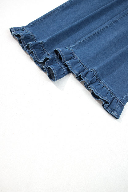 Sail Blue Plus Size Elastic Waist Ruffle Hem Jeans