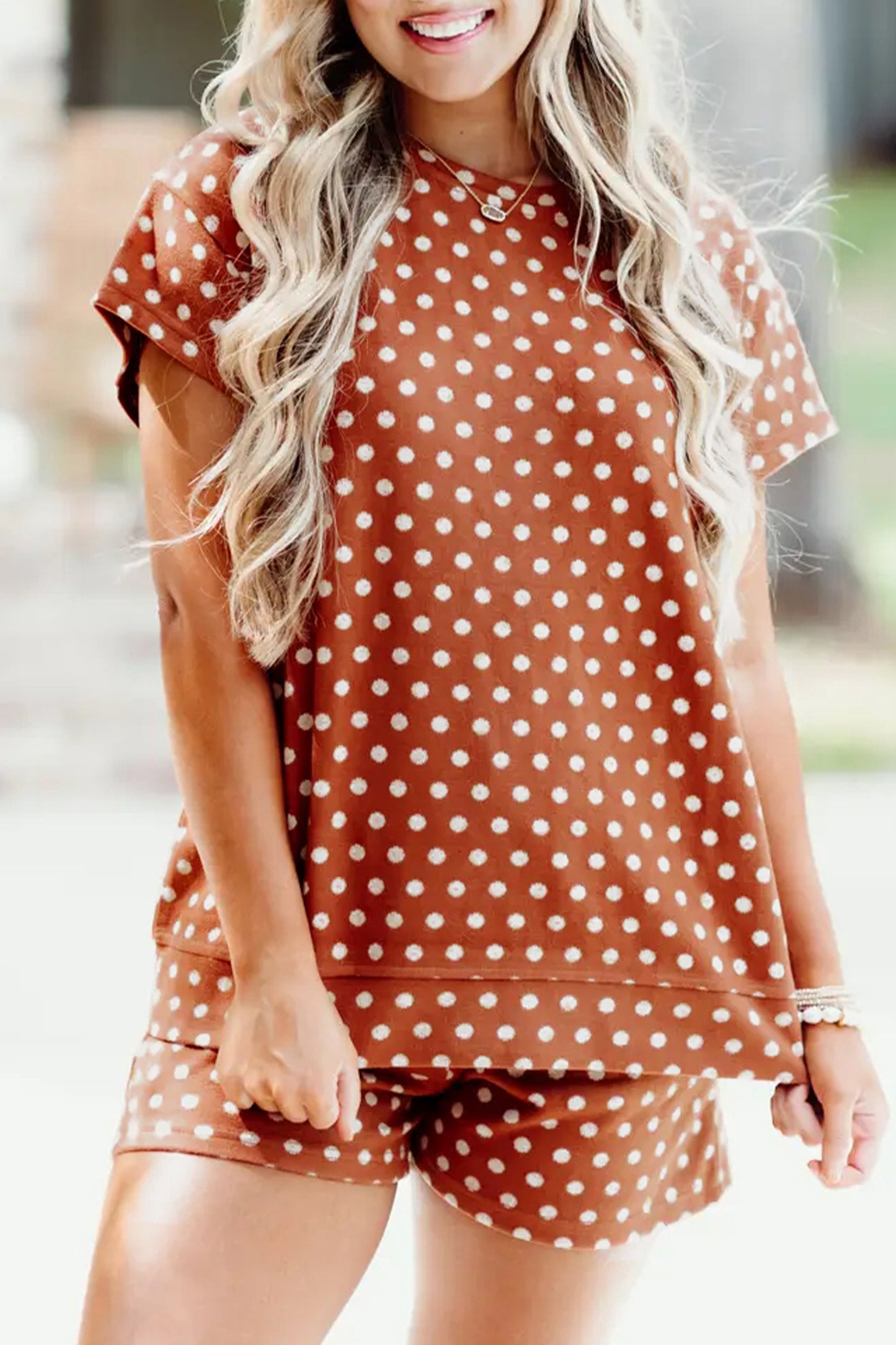 Polka Dot Lounge Short Set Casual Two Piece Outfit