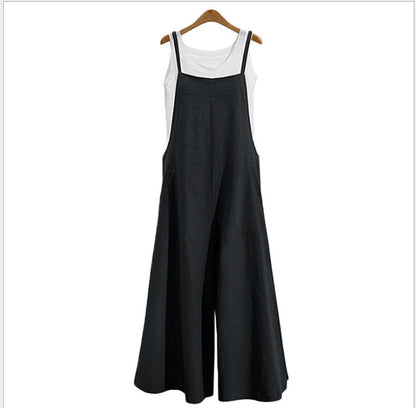 Women's Linen Cotton Wide Leg Jumpsuit Sleeveless Casual