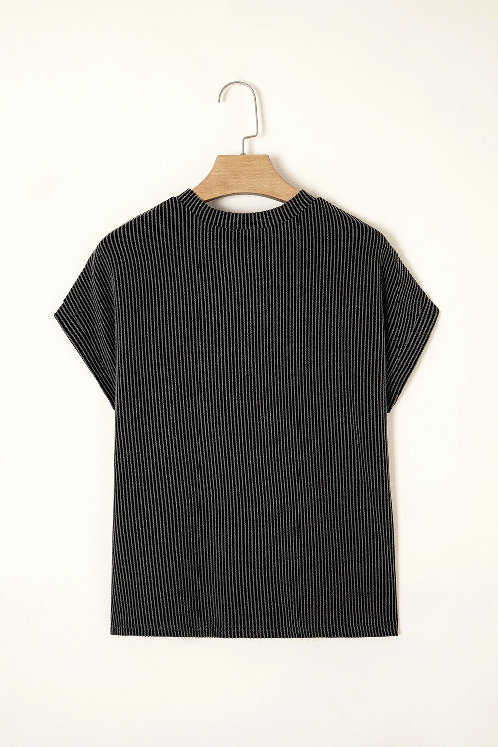 Pink Striped Textured Knit Pocket Casual Tee