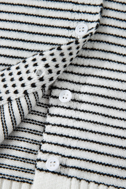 Striped Knit Cap Sleeve Button Down Casual Cardigan Top