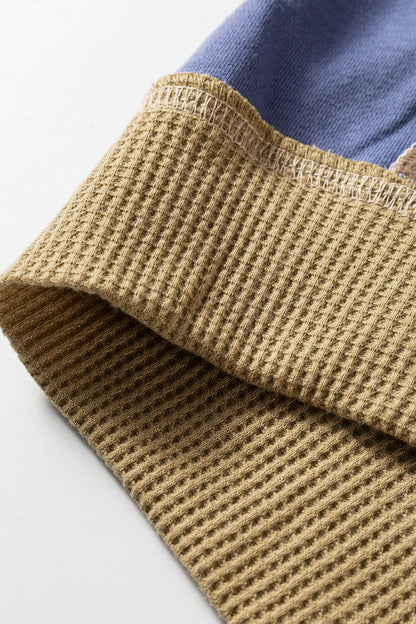Color Block Patchwork Waffle Knit Oversized Sweatshirt