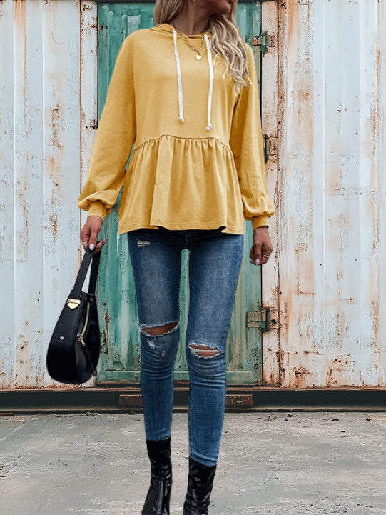 Drawstring Long Sleeve Sweatshirt Pullover