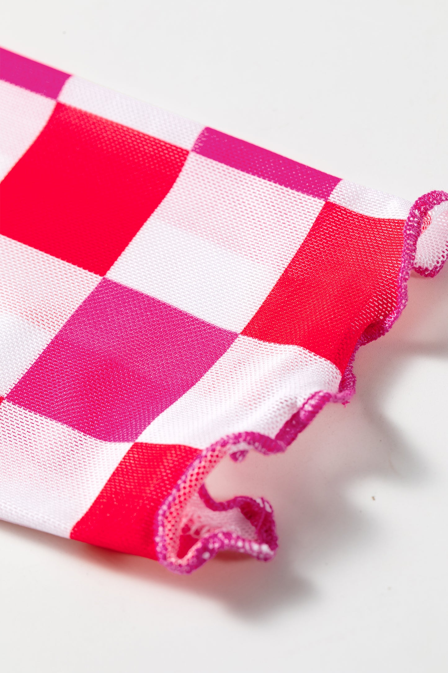 Rose Checkerboard Mesh Long Sleeve Fitted Top