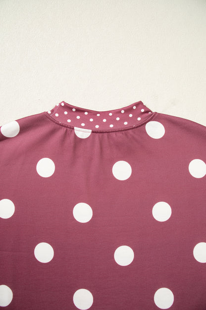 Pink Polka Dot Print Contrast Detail Oversized Tunic Sweatshirt