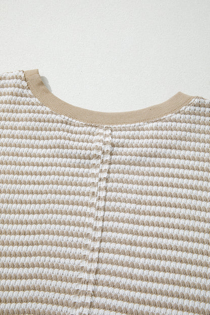 Plus Size Brown Stripe Knit Long Sleeve Ribbed Top