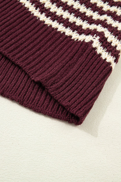 Red Stripe 3/4 Draped Sleeve Slouchy Sweater