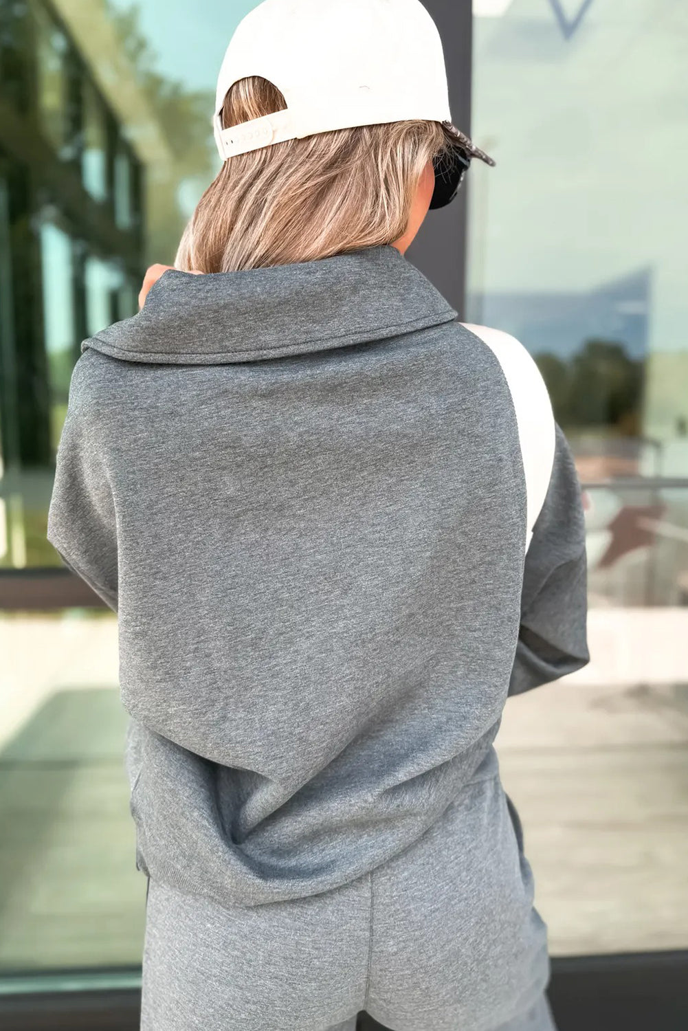 V Neck Collared Sweatshirt and Sweatpants Lounge Set