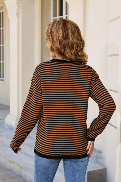 Striped Colorblock Knit Sweater – Casual Pullover Top