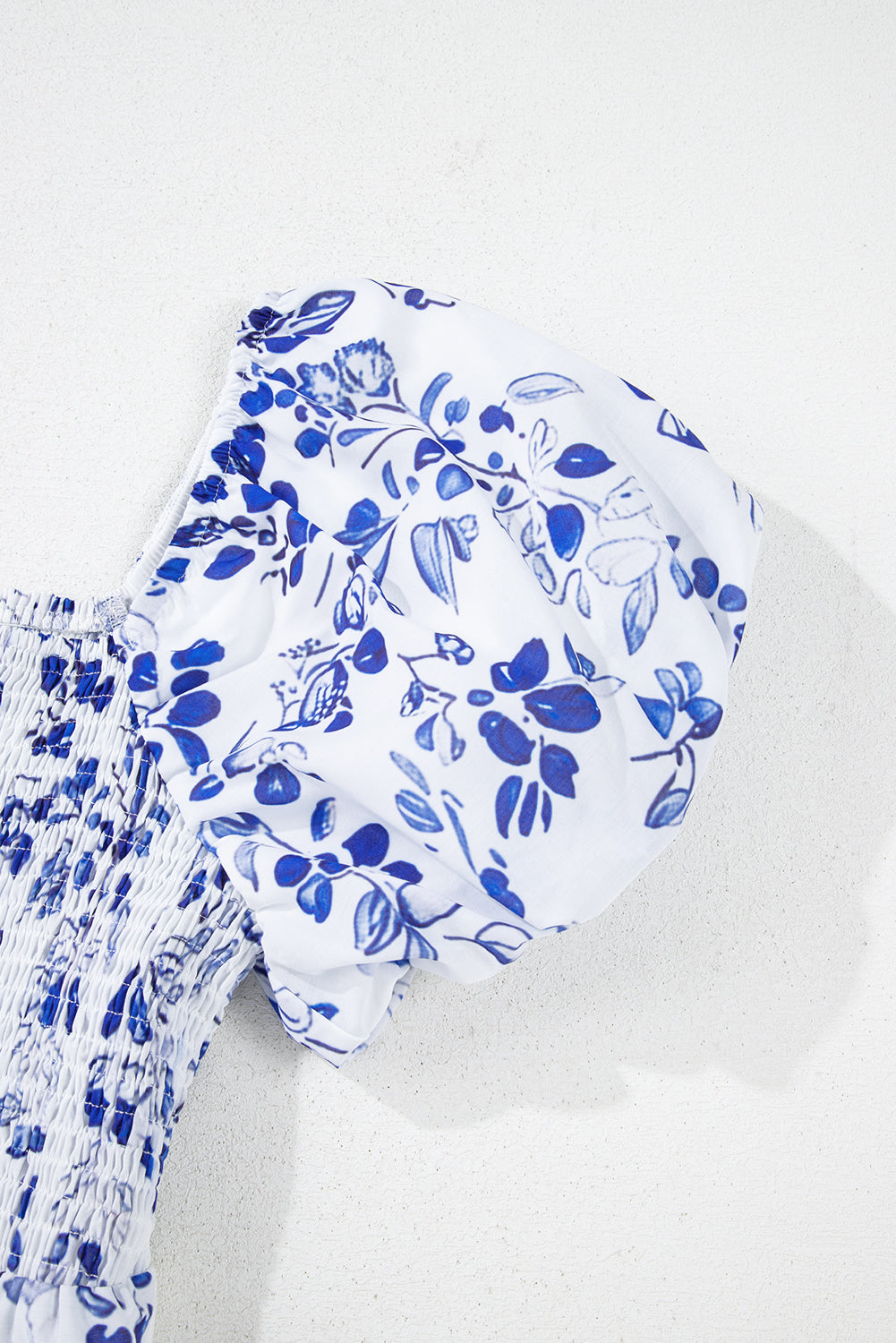 Blue Floral Square Neck Smocked Maxi Dress