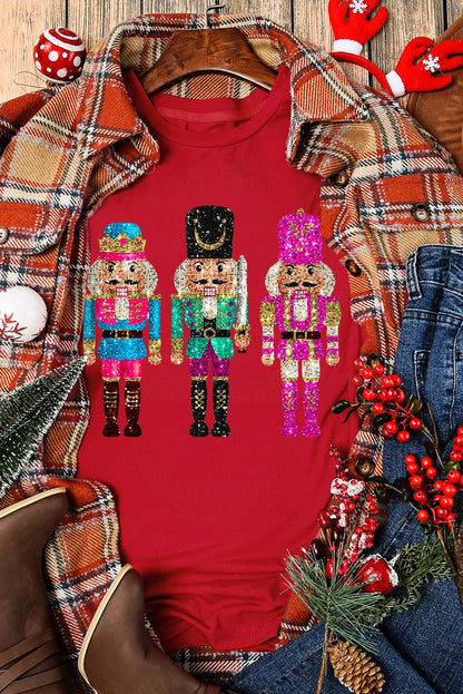 Red Christmas Printed Crewneck T Shirt