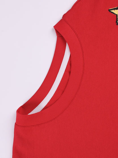 Girls Red Pullover Crewneck Cotton Long Sleeve Top