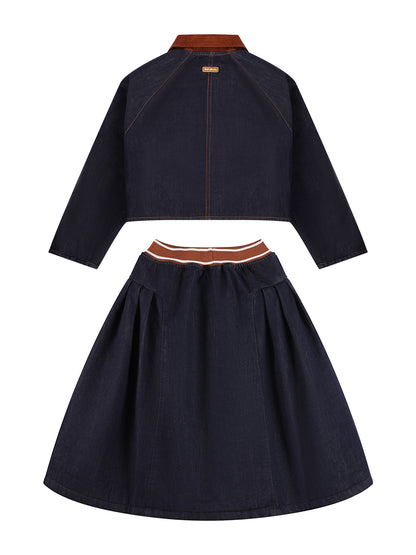 Girls Denim Jacket and Midi Skirt Outfit