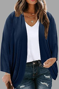 Large Size Threaded Cardigan Thin Loose Casual Solid Color Knit Sweater Women Plus Size