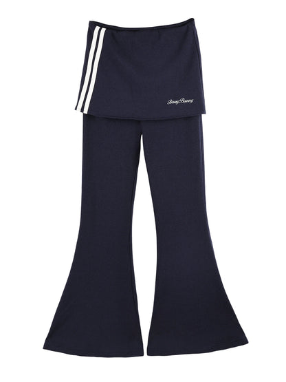 Girls Flared Pants with Skirt Overlay and Logo Embroidery