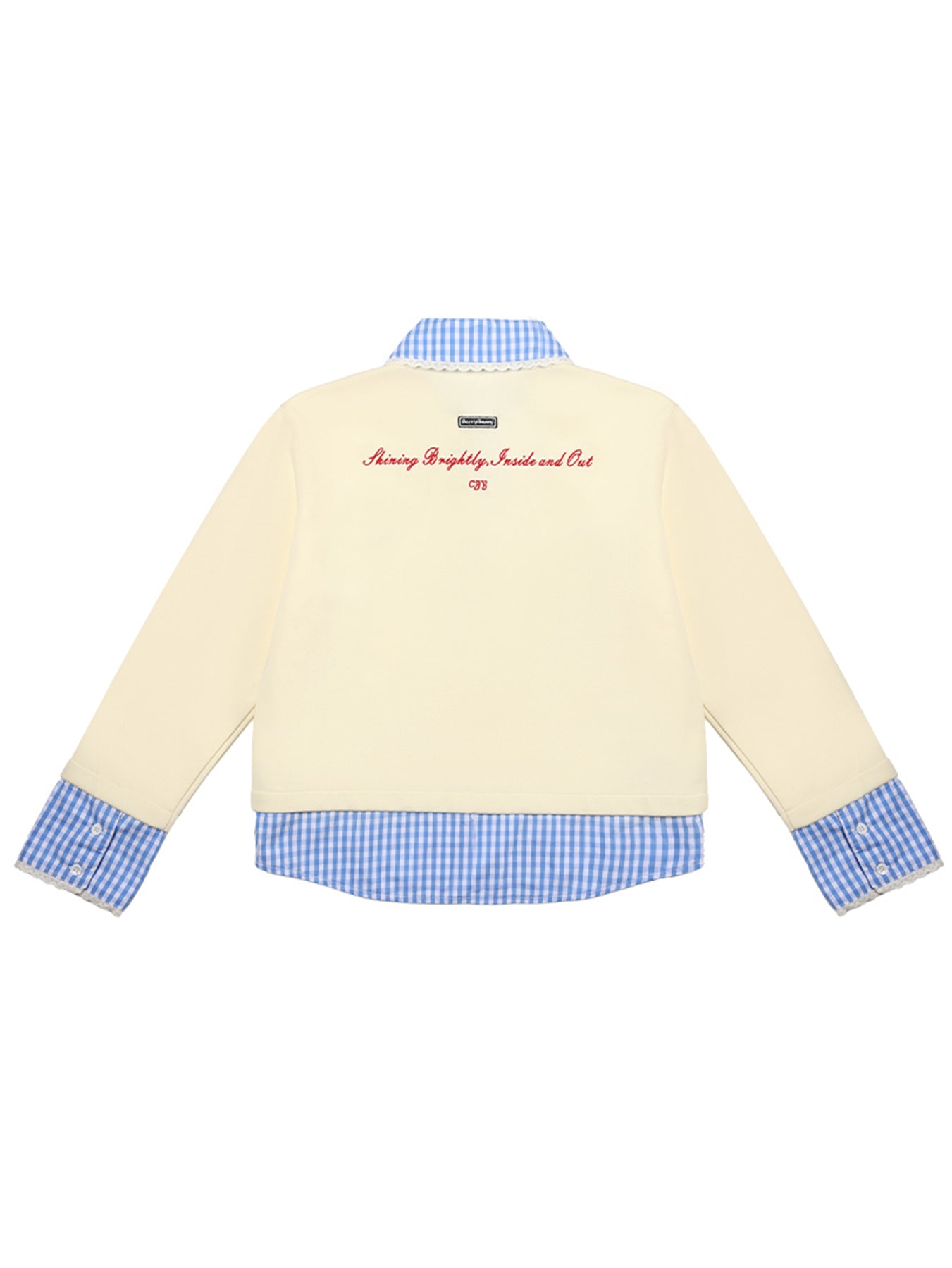 Layered Look Pullover Sweatshirt with Check Shirt Hem