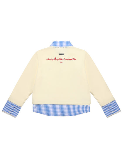 Layered Look Pullover Sweatshirt with Check Shirt Hem