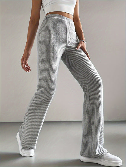 High Waist Ribbed Knit Flare Pants for Women