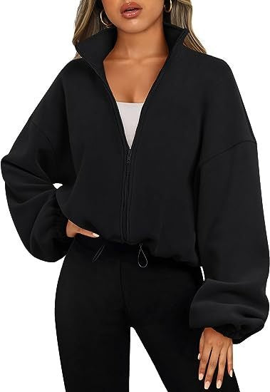 Fleece Zip Up Jacket - High Neck Oversized Pullover