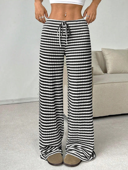 Cotton Wide Leg Lounge Pants with Drawstring Waist