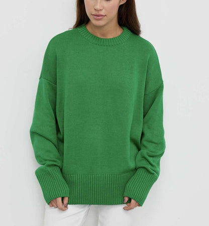 Cozy Solid Crewneck Knit Sweater for Women Fall Winter