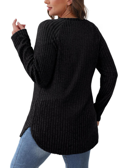 2025 Women's Casual Ribbed Knit Long Sleeve Pullover Sweater