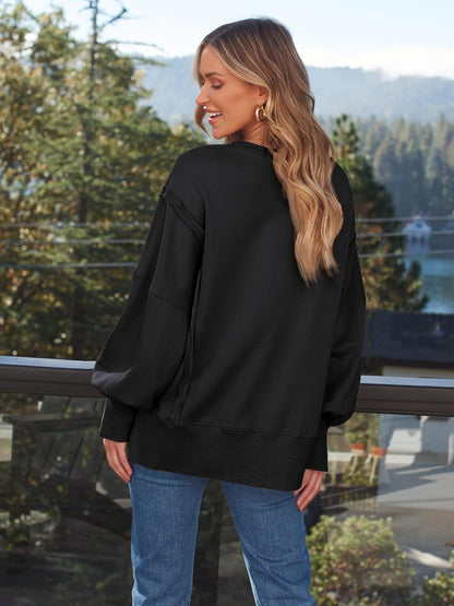 Oversized Drop Shoulder Sweatshirt - Pullover Top
