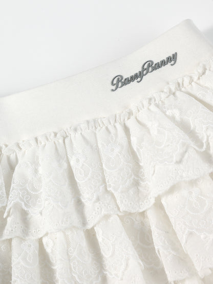 Girls Lace Ruffle Layered Skirt Cute School Style Outfit