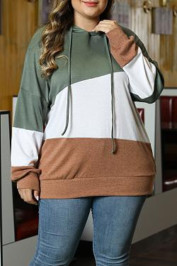 Women's Long sleeves Color Block Hoodie Tops Cute Casual Drawstring Loose Lightweight Tunic Pullover