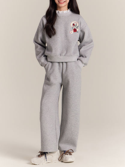 Girls Rose Sweatshirt and Pants Set Casual Outfit