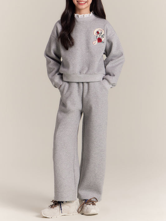 Girls Rose Sweatshirt and Pants Set Casual Outfit