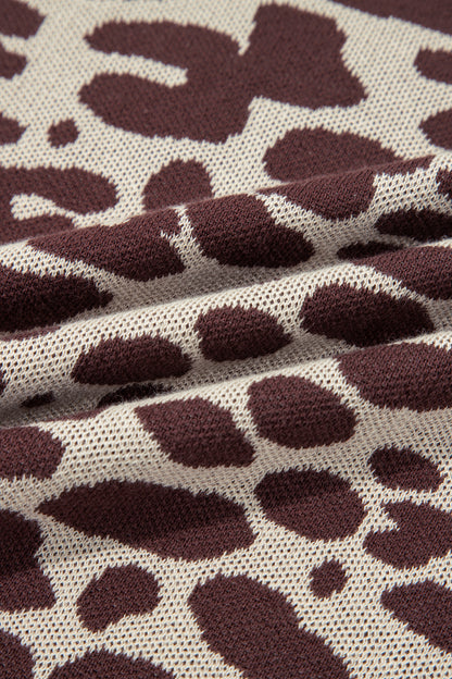 Khaki Leopard Knit Short Sleeve Pullover Sweater