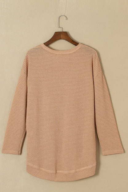 Black Waffle Knit Oversized Top with Side Slits