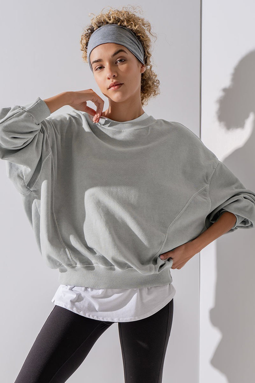 Orchid Petal Exposed Seam Batwing Sleeve Drop Shoulder Sweatshirt