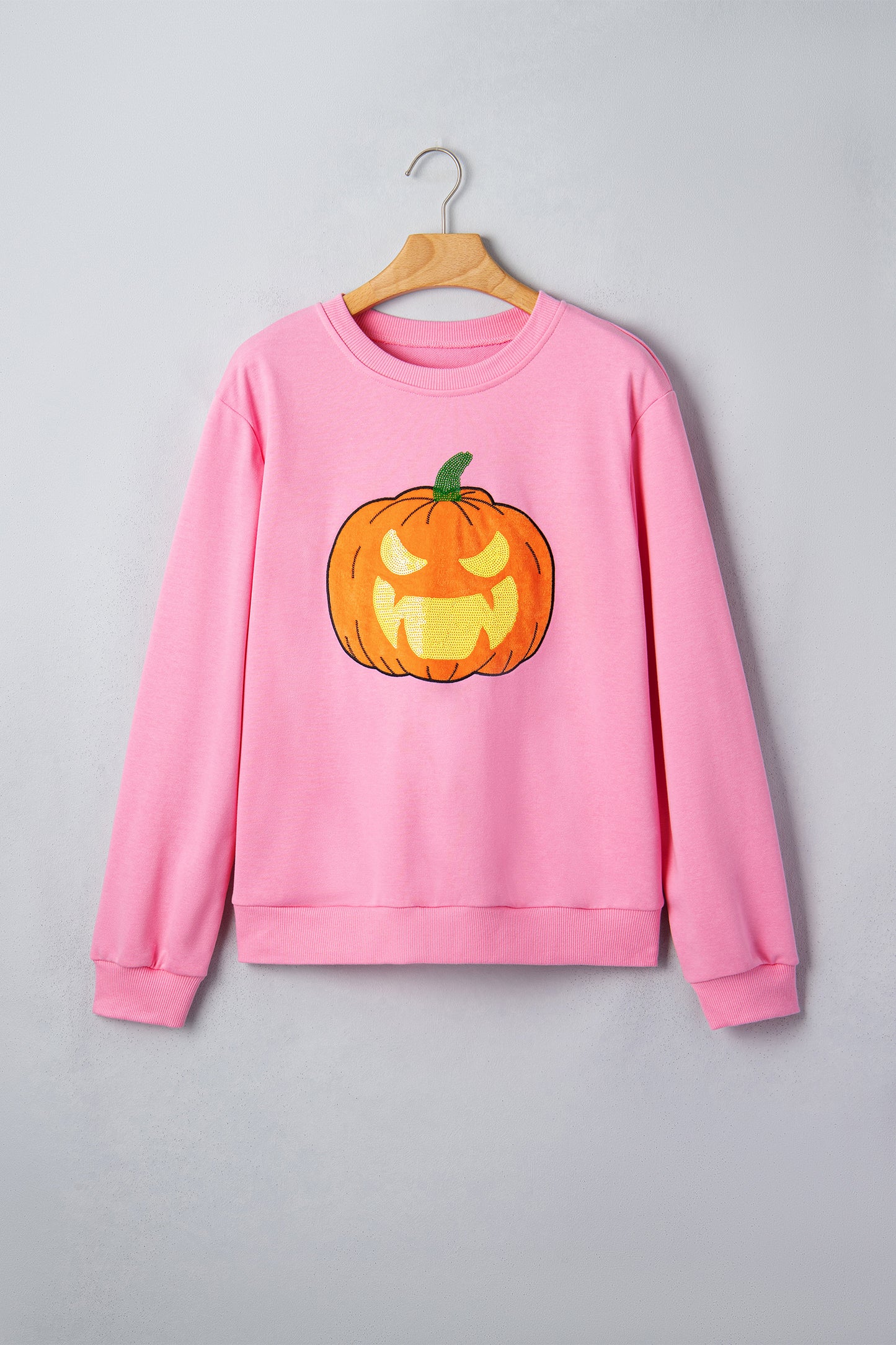Pink Embroidered Pumpkin Halloween Crewneck Sweatshirt