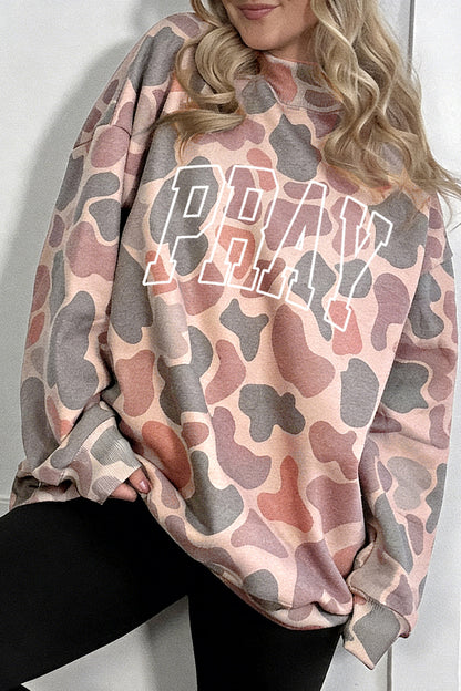 Camo PRAY Embroidered Graphic Oversized Sweatshirt