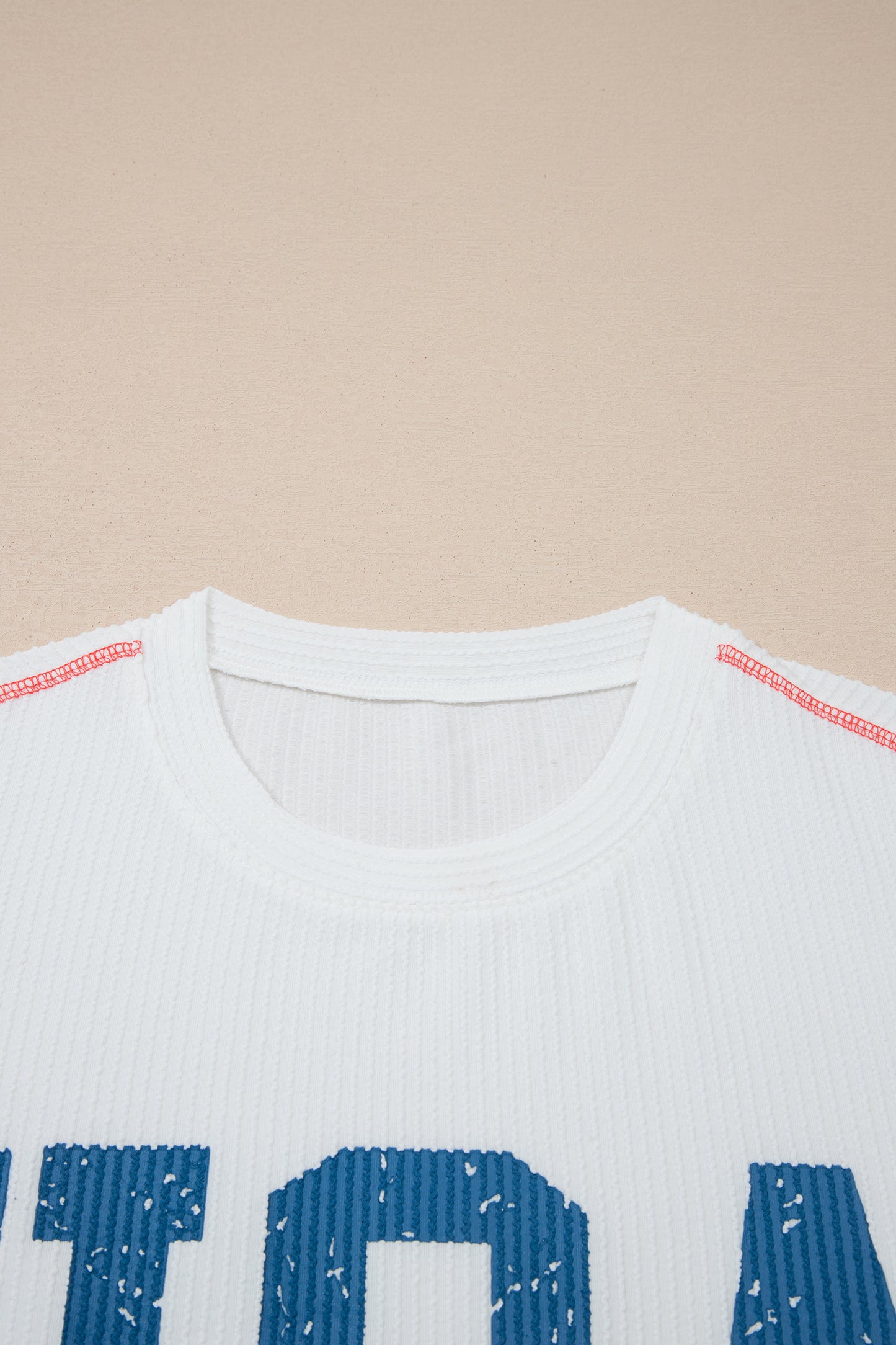 USA Ribbed Graphic Tee Loose Fit Patriotic Top