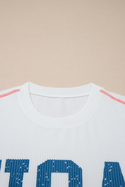 USA Ribbed Graphic Tee Loose Fit Patriotic Top